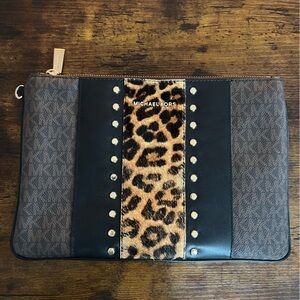 Michael Kors Leopard Print and Black Clutch